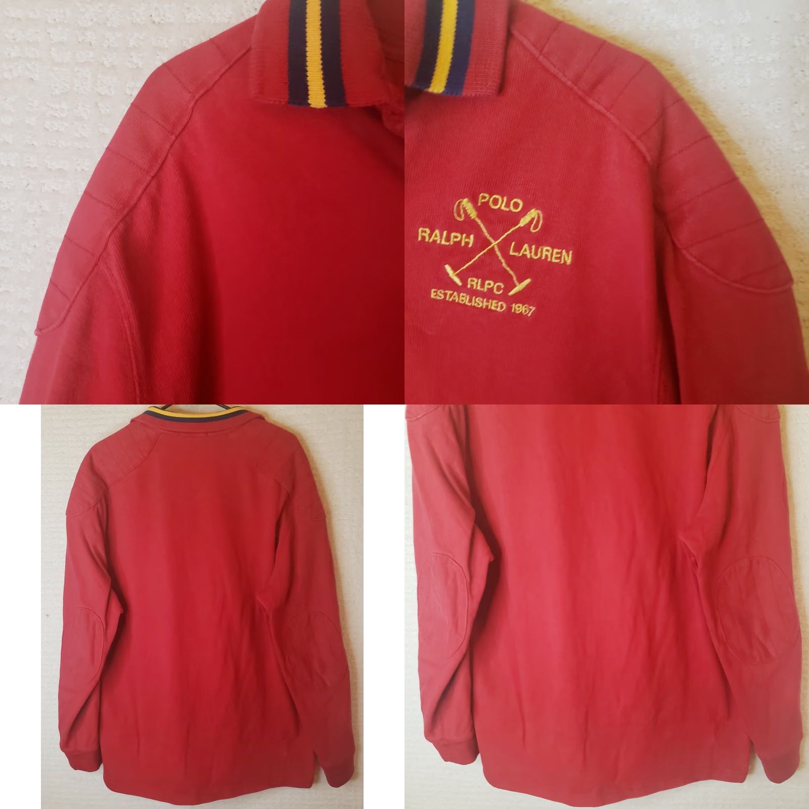 Polo Ralph Lauren Ralph Lauren Polo Shirt Mens L Red Long Sleeve Rugby Embroidered Logo Elbow Pads Shirt Size US L / EU 52-54 / 3 - 8 Thumbnail