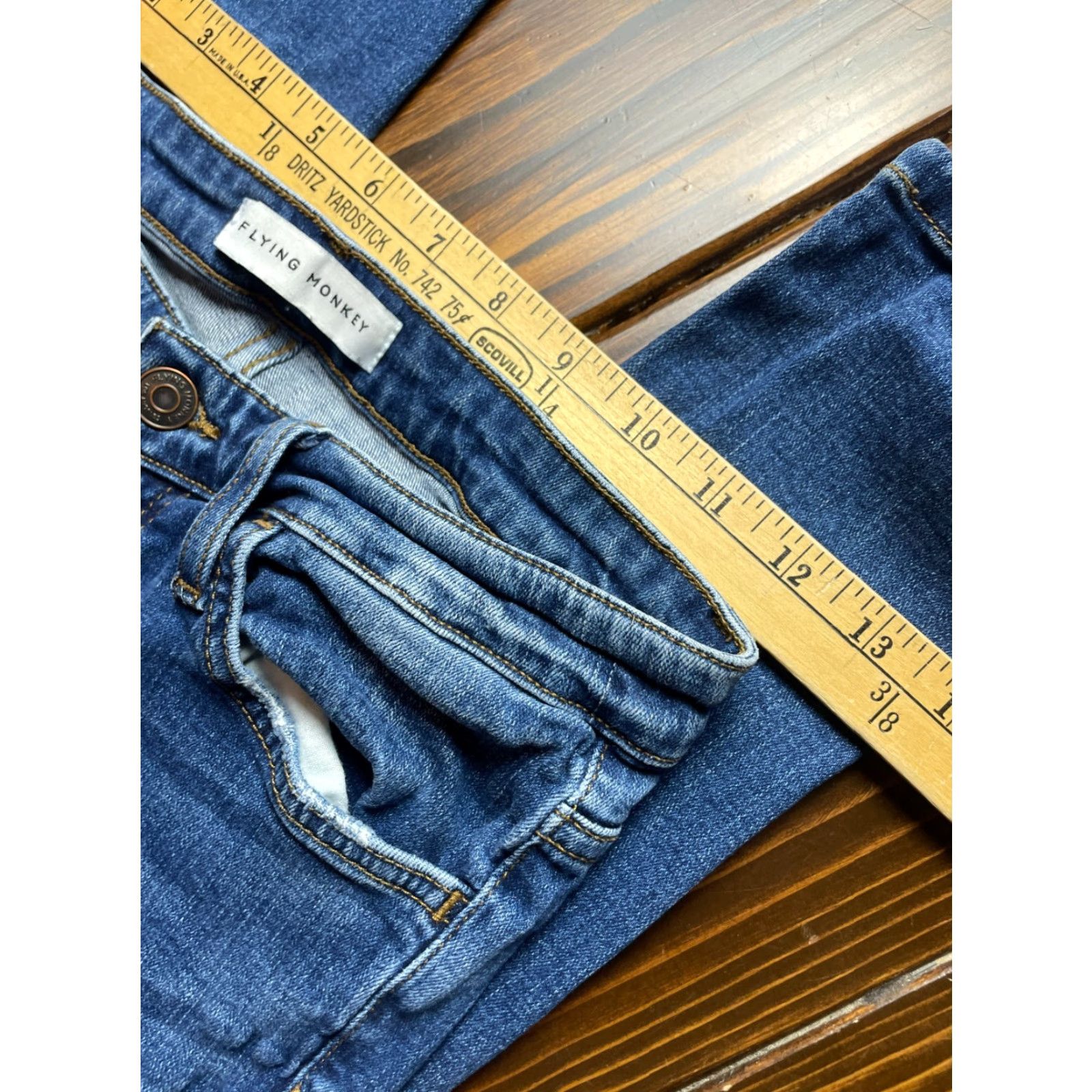 Vintage Flying Monkey Jeans Women’s Size 25 Blue Denim Cropped Pockets Size 42" / US 20 - 6 Thumbnail