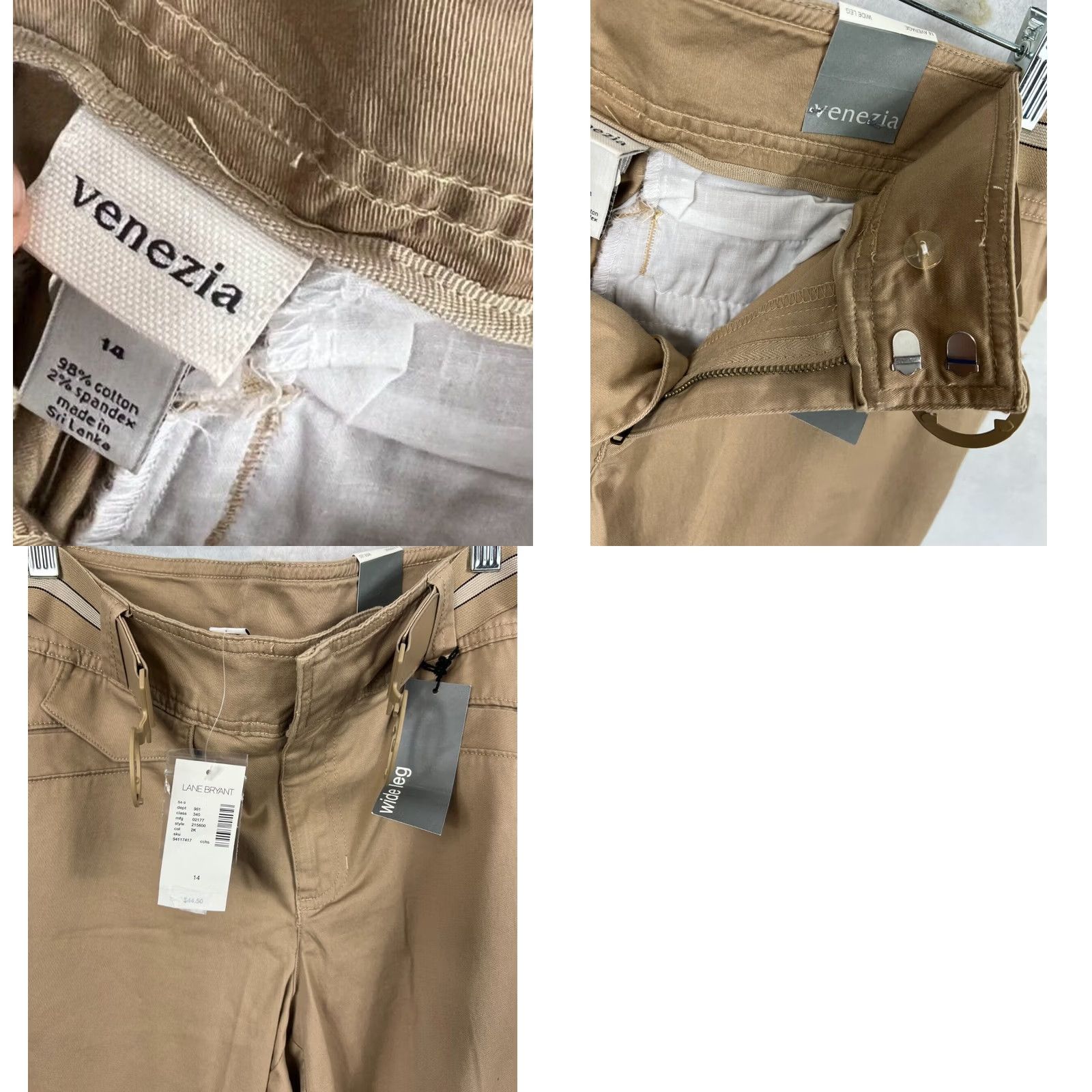 Vintage Lane Bryant Pants Women 14 Average Plus Wide Leg Flare Tan Belt Pocket 34x32 New Size 36" / US 14 / IT 50 - 8 Thumbnail