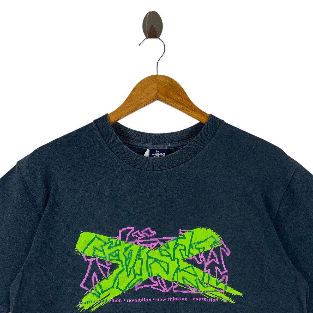 Stussy × Vintage Vintage 90s STUSSY skull big printed streetwear tee Size US M / EU 48-50 / 2 - 2 Thumbnail