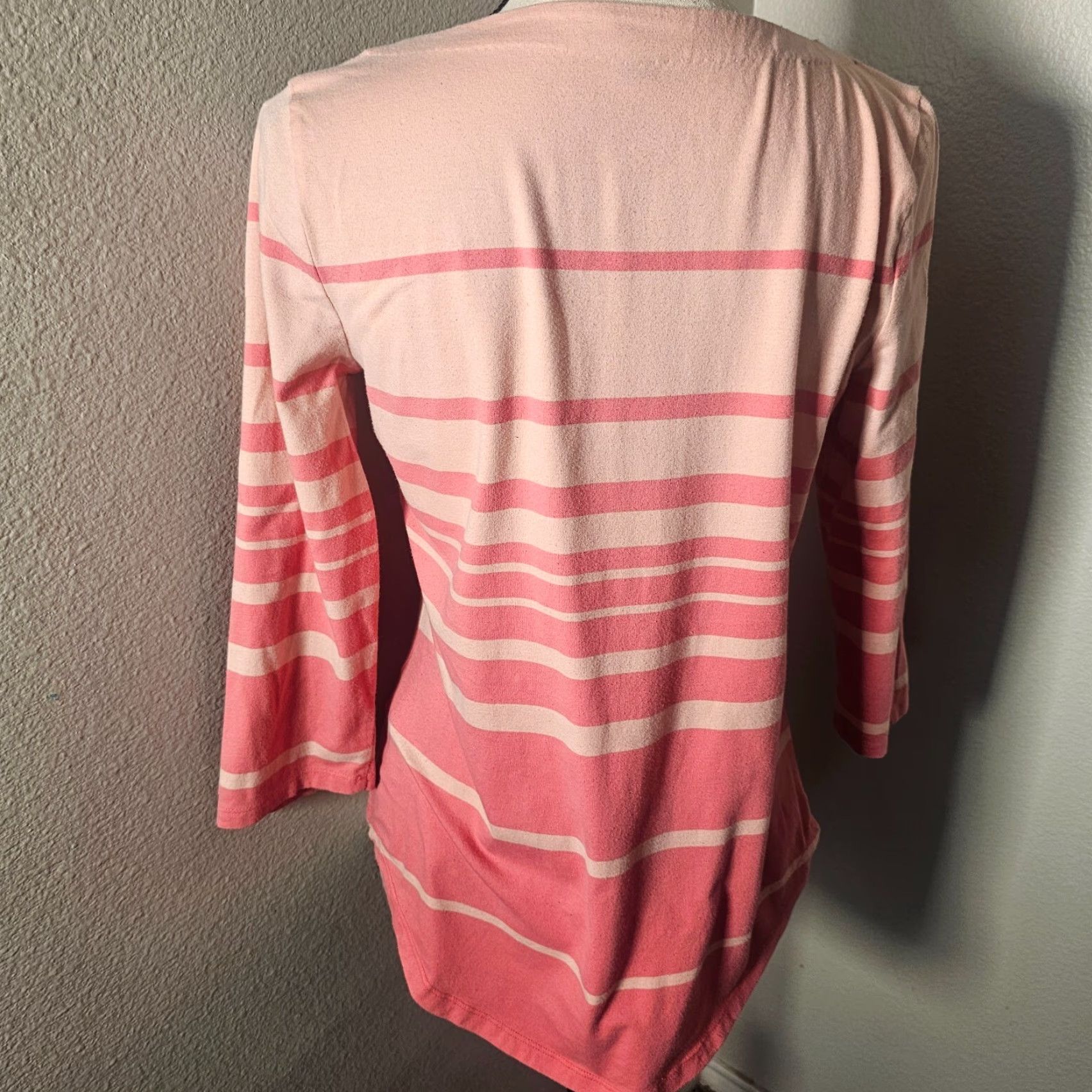 Tommy Hilfiger Tommy Hilfiger Top Women M Pink Stripe 3/4 Sleeve Round Neck Stretch Casual Size M / US 6-8 / IT 42-44 - 3 Thumbnail