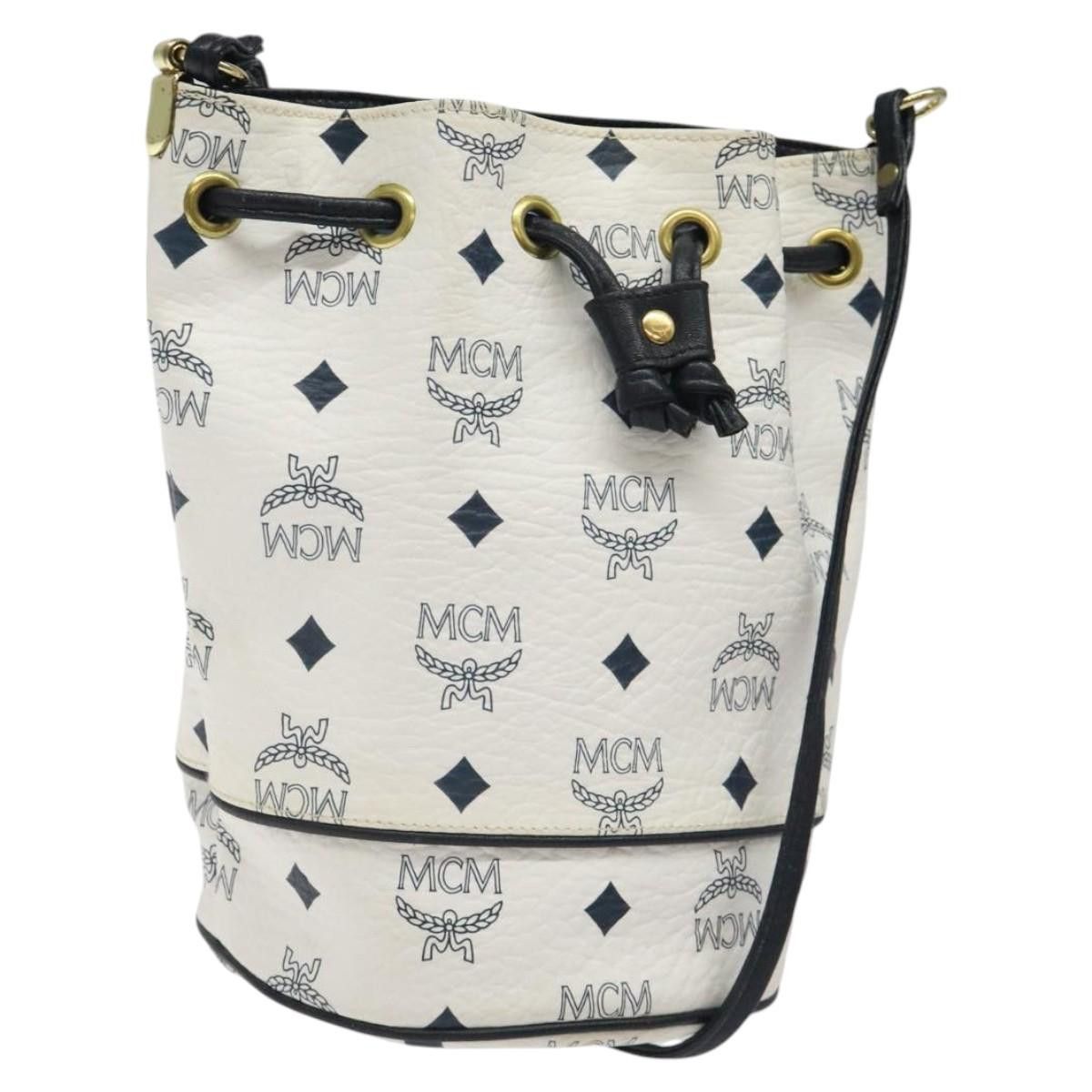 MCM Logogram Vicetos Shoulder Bag Pvc Leather White Gold Auth 118053 in White/Gold, Women's