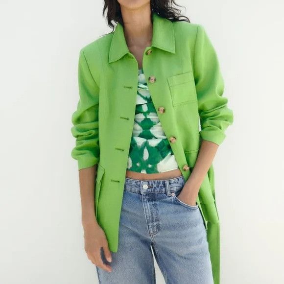 Zara Zara linen belted jacket apple green size XL, L available Size L / US 10 / IT 46 - 2 Thumbnail