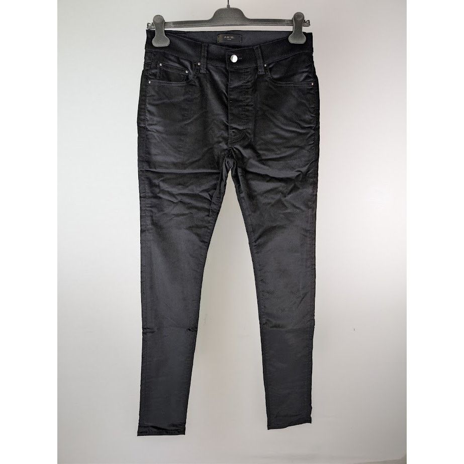 Amiri o1rshd1 Velour Skinny Stack Jeans in Black Size US 34 / EU 50 - 2 Thumbnail