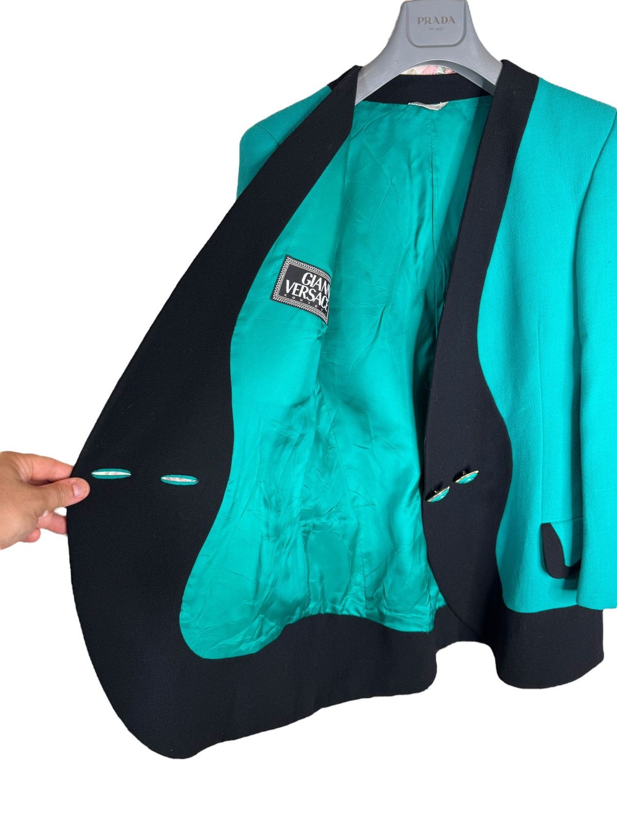 Versace Gianni Versace Couture Turquoise Black Wool Blazer Size M / US 6-8 / IT 42-44 - 9 Thumbnail