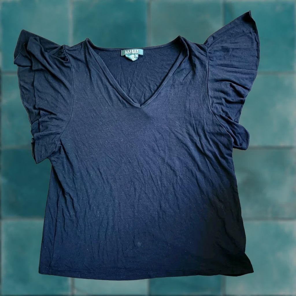 Ralph Lauren Ralph Lauren Women's JUNIOR Black Short Sleeve V-Neck Ruffle Blouse XL - Blouse, Short Sleeve, V-Neck, Black, Juniors, Adult Womens Size XL / US 12-14 / IT 48-50 - 1 Thumbnail