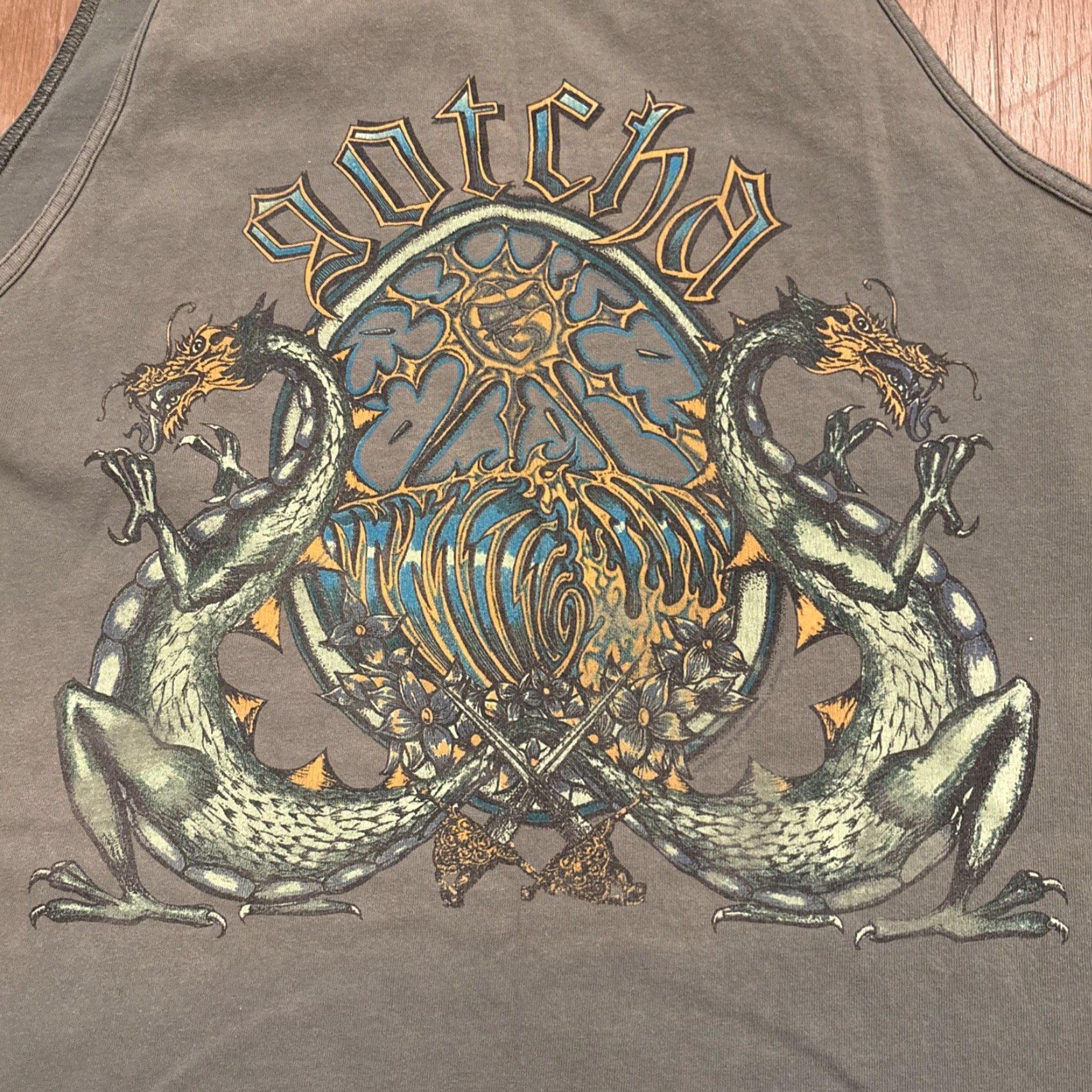 Gotcha VINTAGE Gotcha Tank Shirt Women Size M Green Distressed Dragons Green Tank Top M Green Dragons 90s? Merch? Size M / US 6-8 / IT 42-44 - 6 Thumbnail