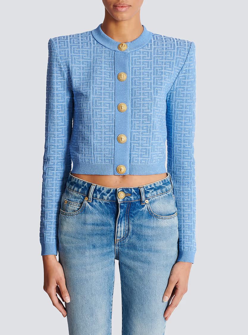 Balmain o1s1wg111225 Pb Labyrinth Knit Cardigan in Blue Size S / US 4 / IT 40 - 4 Thumbnail