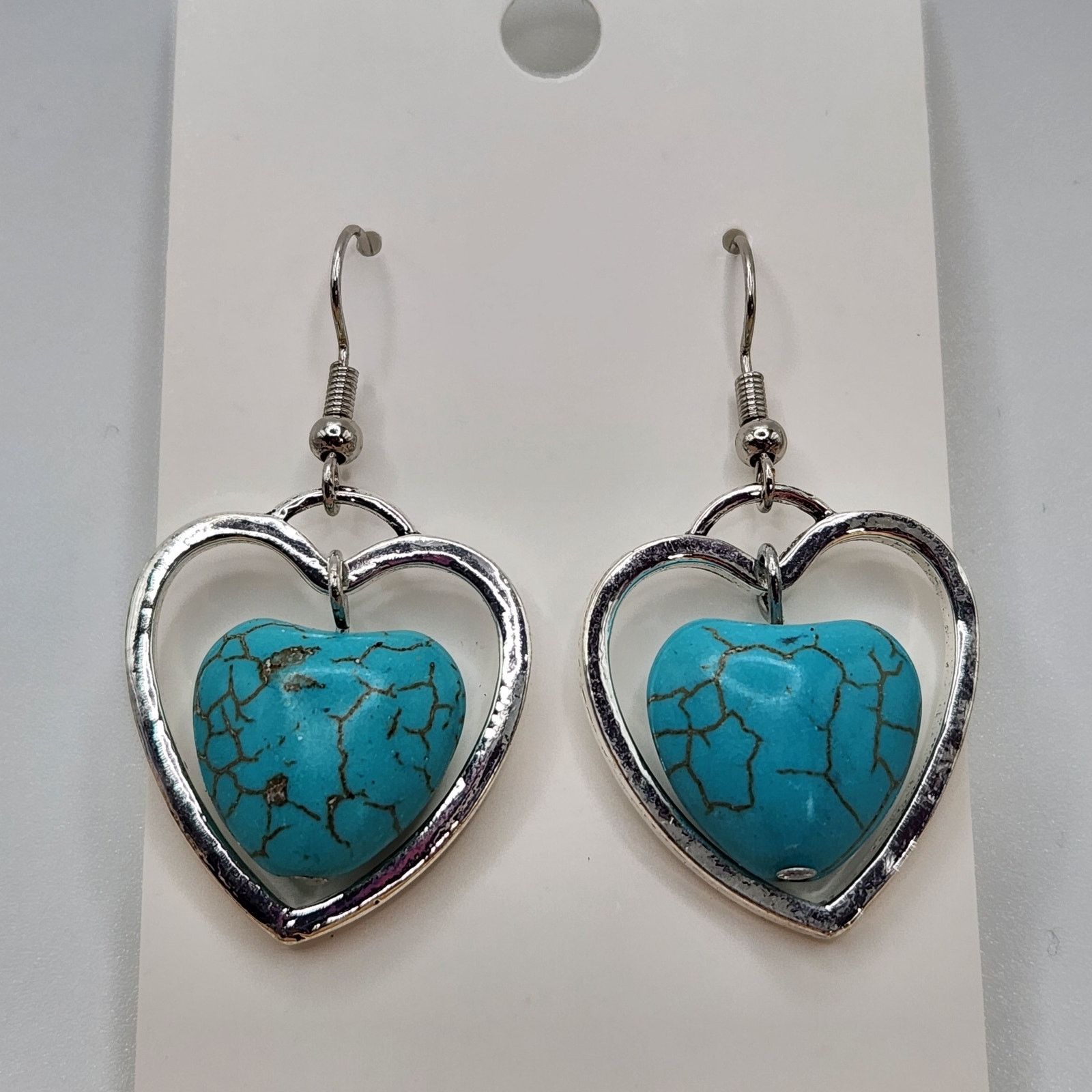 Other Turquoise Heart Dangle Earrings Silver Tone Open Heart Boho Size ONE SIZE - 1 Thumbnail