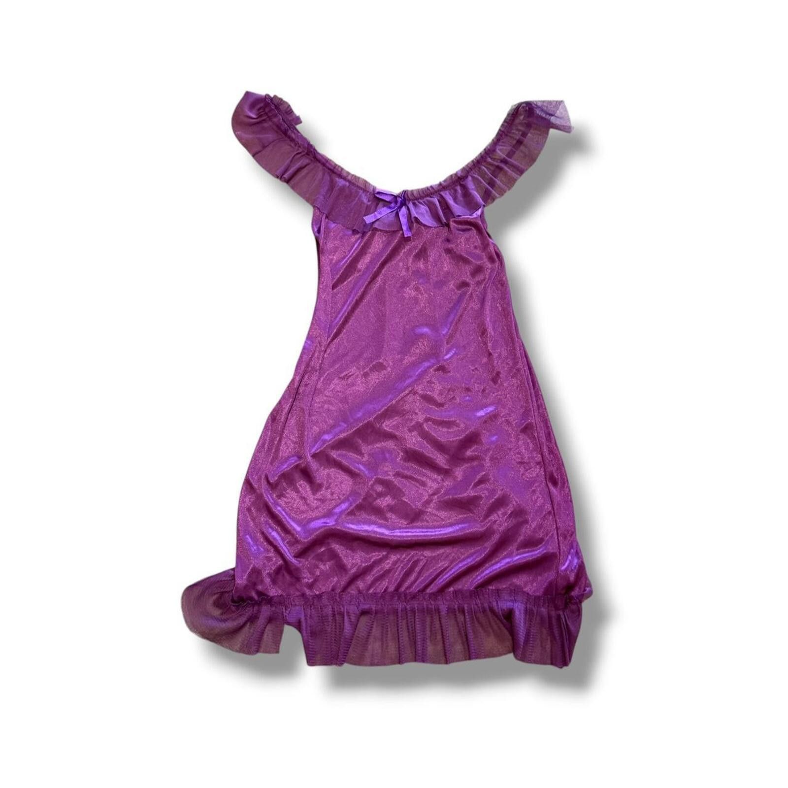 Other Purple Ruffle Babydoll Off the Shoulder Slip Dress Size M / US 6-8 / IT 42-44 - 1 Thumbnail