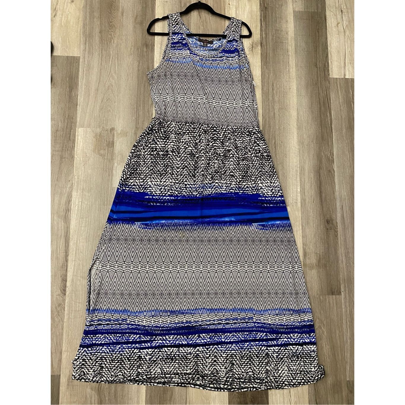 Sever Fever Maxi Dress- Black White Blue Geometric Design, SIze XX Size XXL / US 16-18 / IT 52-54 - 2 Thumbnail