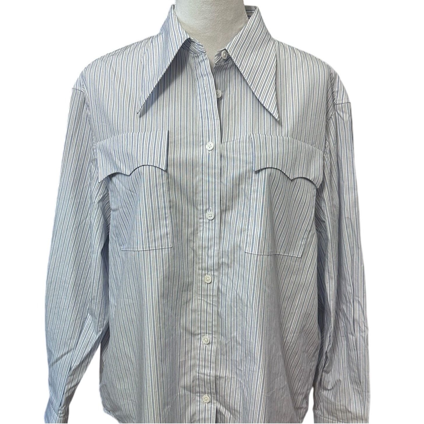Other Nancyavally Women Button Up Shirt Blue Striped Long Sleeve S Size S / US 4 / IT 40 - 2 Thumbnail
