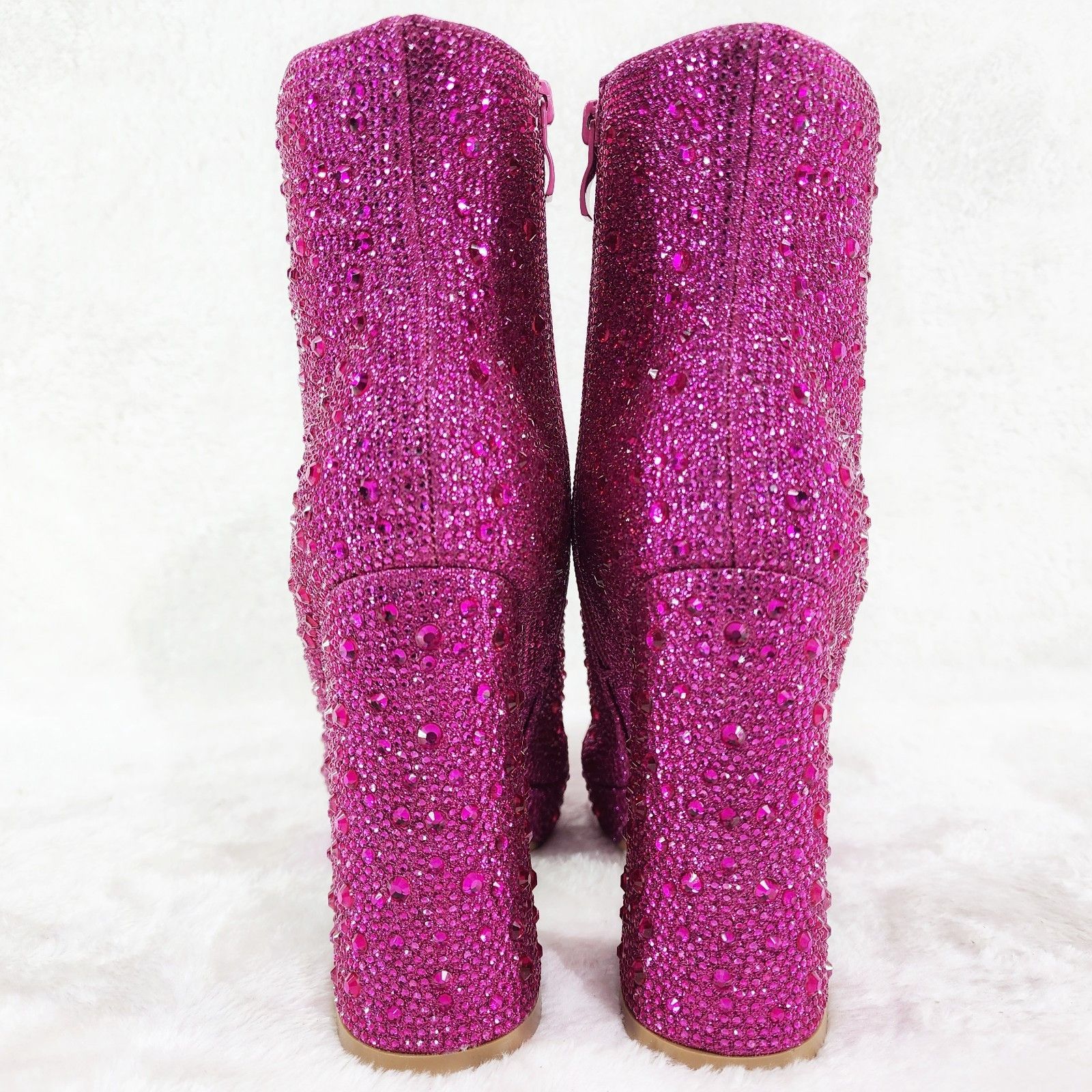 Other Crystals Fuchsia Pink Rhinestone 4.5" Block Heel Mini Platf Size US 8.5 / IT 38.5 - 4 Thumbnail