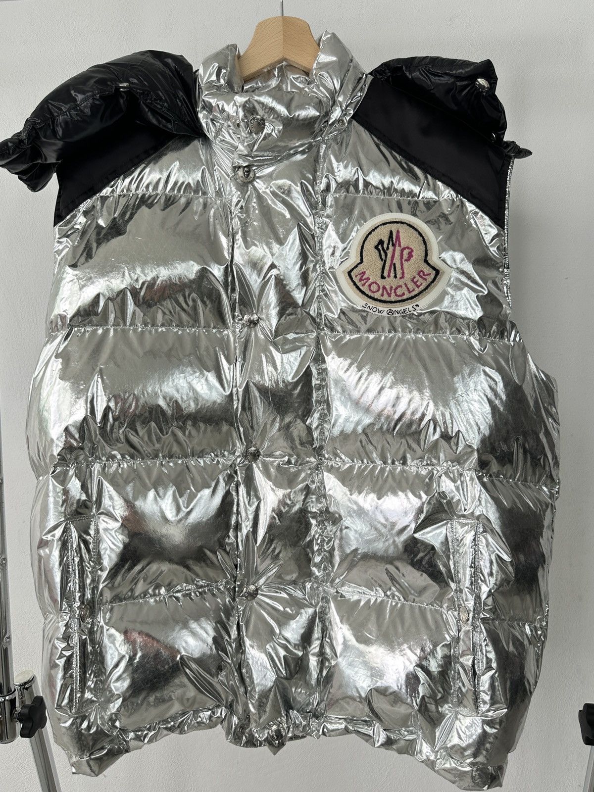 image of Moncler Padded Winter Gilet. Size 2 in Silver, Men's