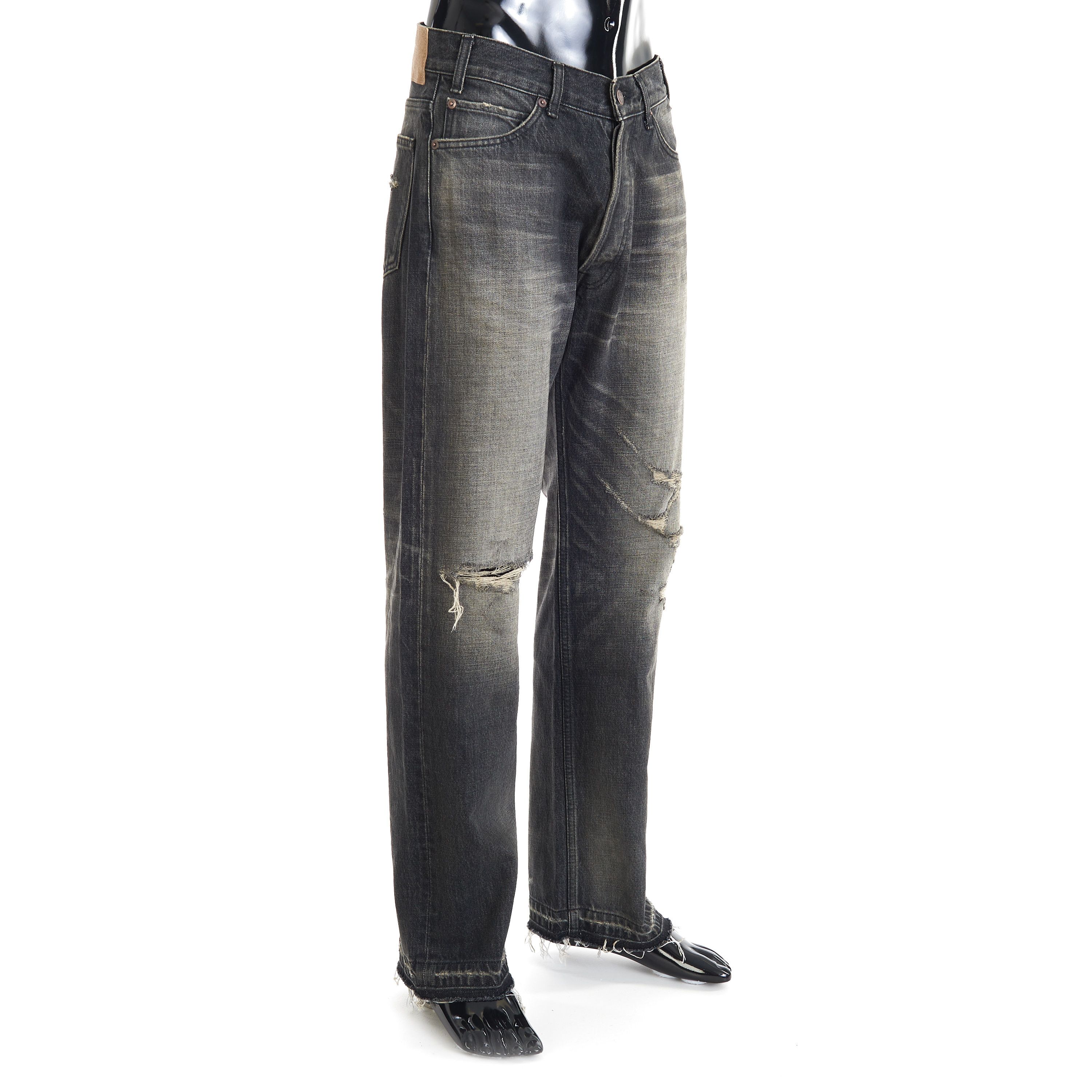Celine × Hedi Slimane Wesley Jeans - Destroyed Black Paradiso Wash Denim, Low-Rise Size US 34 / EU 50 - 8 Thumbnail