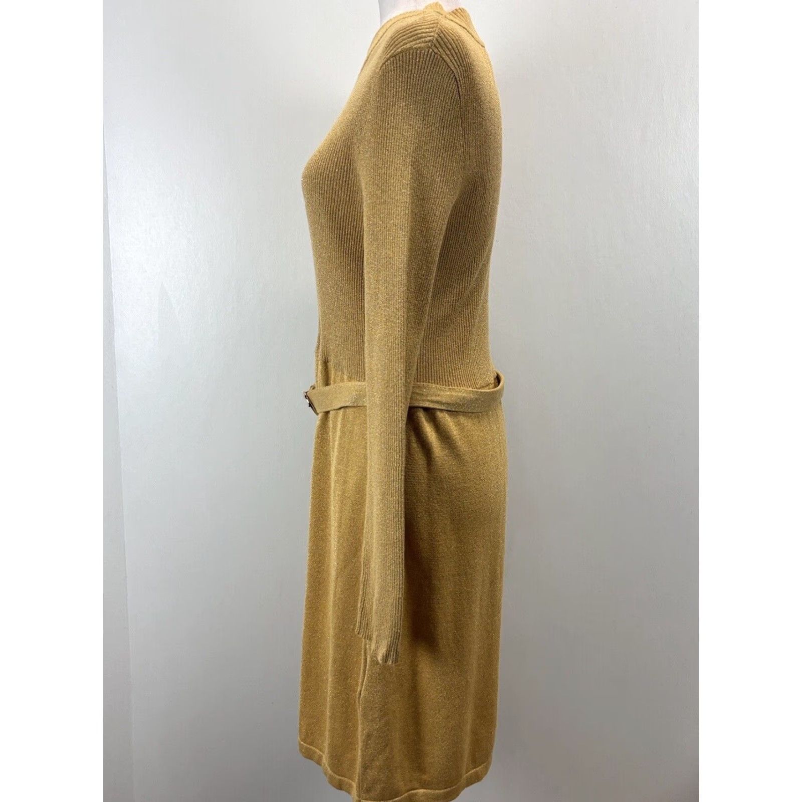 Free People Free People French Girl Gold Metallic Sweater Dress Sz Small Belted Stretch Jewelry? Size S / US 4 / IT 40 - 2 Thumbnail