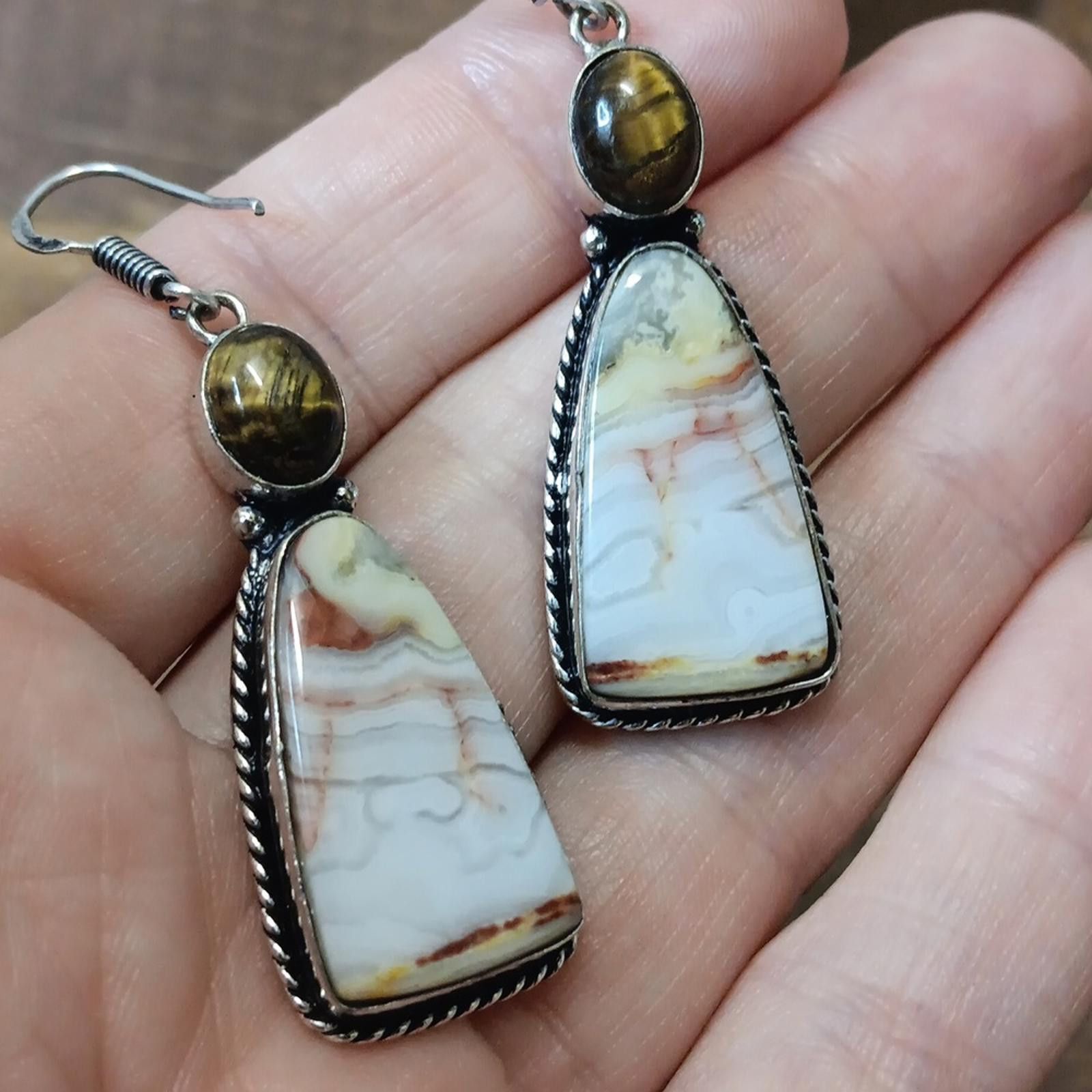 Designer Elegant Crazy Lace Agate Stone Earrings Size ONE SIZE - 5 Thumbnail