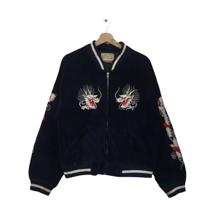 Other Vintage SUKAJAN DRAGON RYU Fuji Velvet Bomber Jacket Size L / US 10 / IT 46 - 1 Thumbnail