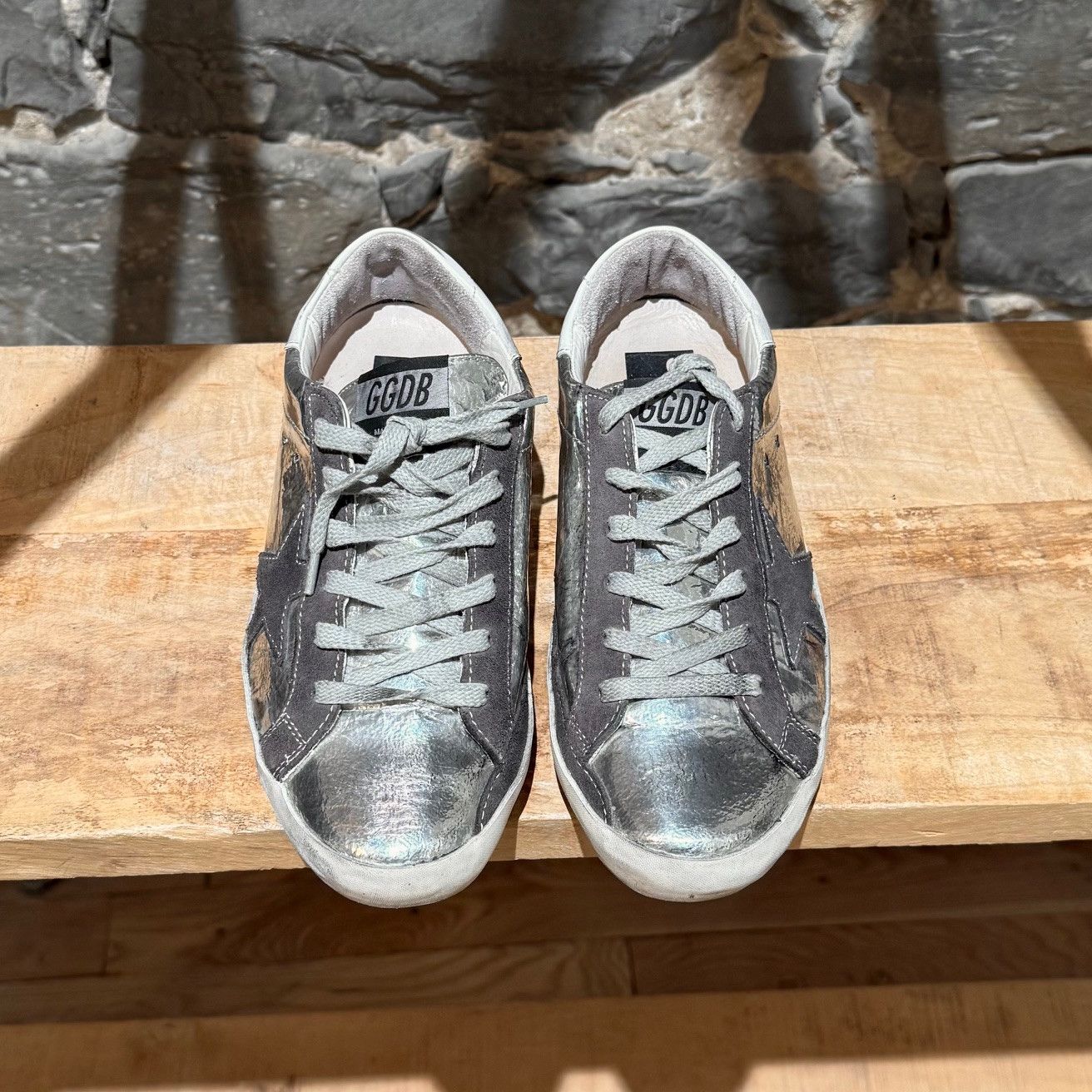 Golden Goose Silver Metallic Leather Superstar Sneakers
