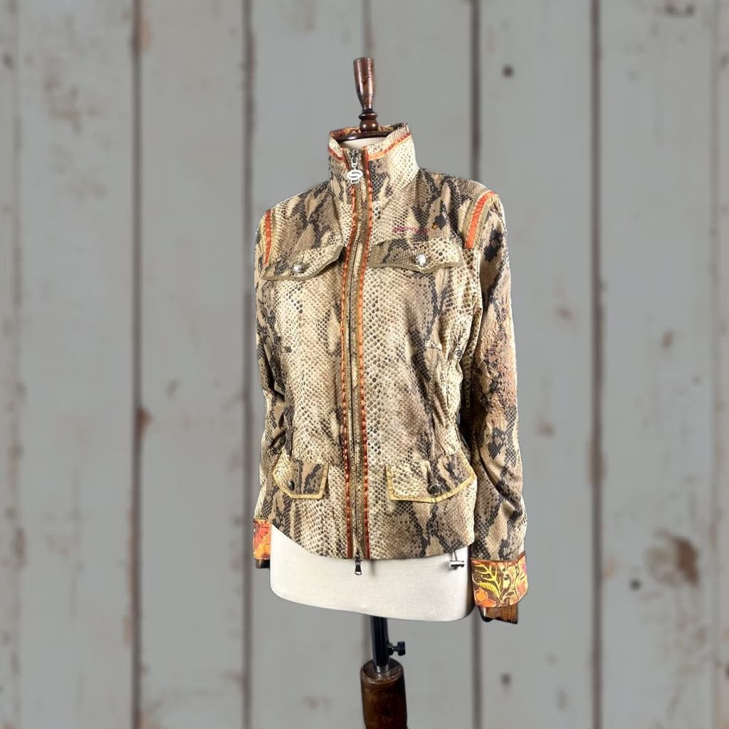 Vintage Sportalm Jacket Women's Size 36 Snakeskin Print Polyamide Long Sleeve Zip Brown Lining Pockets Regular Modern Classic Size XS / US 0-2 / IT 36-38 - 1 Thumbnail