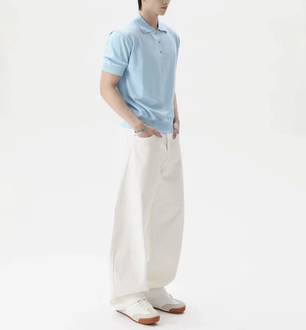 Japanese Brand Casual Basic Knitted Blue Polo T Shirt Size US XL / EU 56 / 4 - 3 Thumbnail
