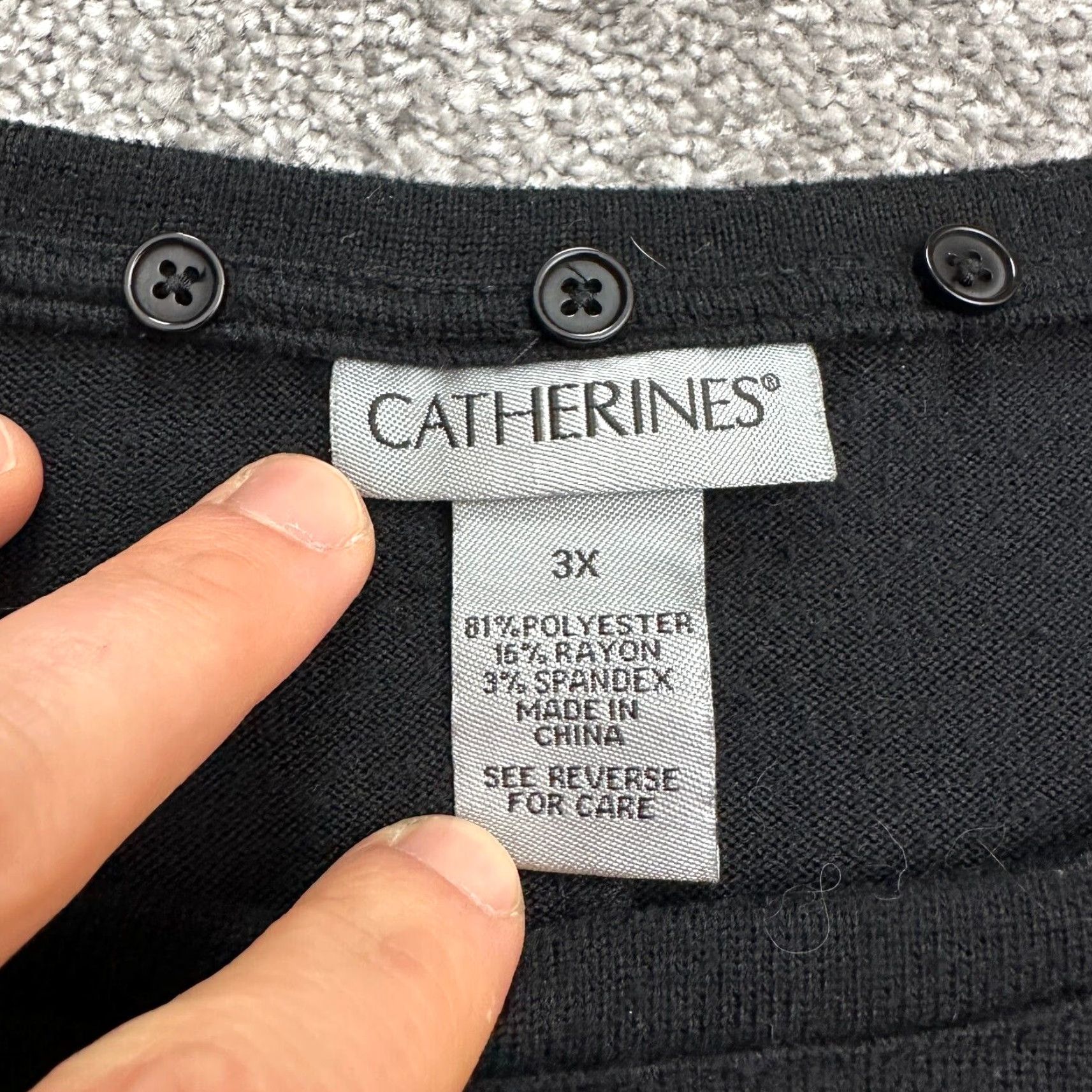 Vintage Catherines Blouse Shirt Tunic 3X Womens Black Round Neck 3/4 Sleeve Knit Polyester Rayon Spandex Casual Workwear Womens Size XXL / US 16-18 / IT 52-54 - 4 Thumbnail