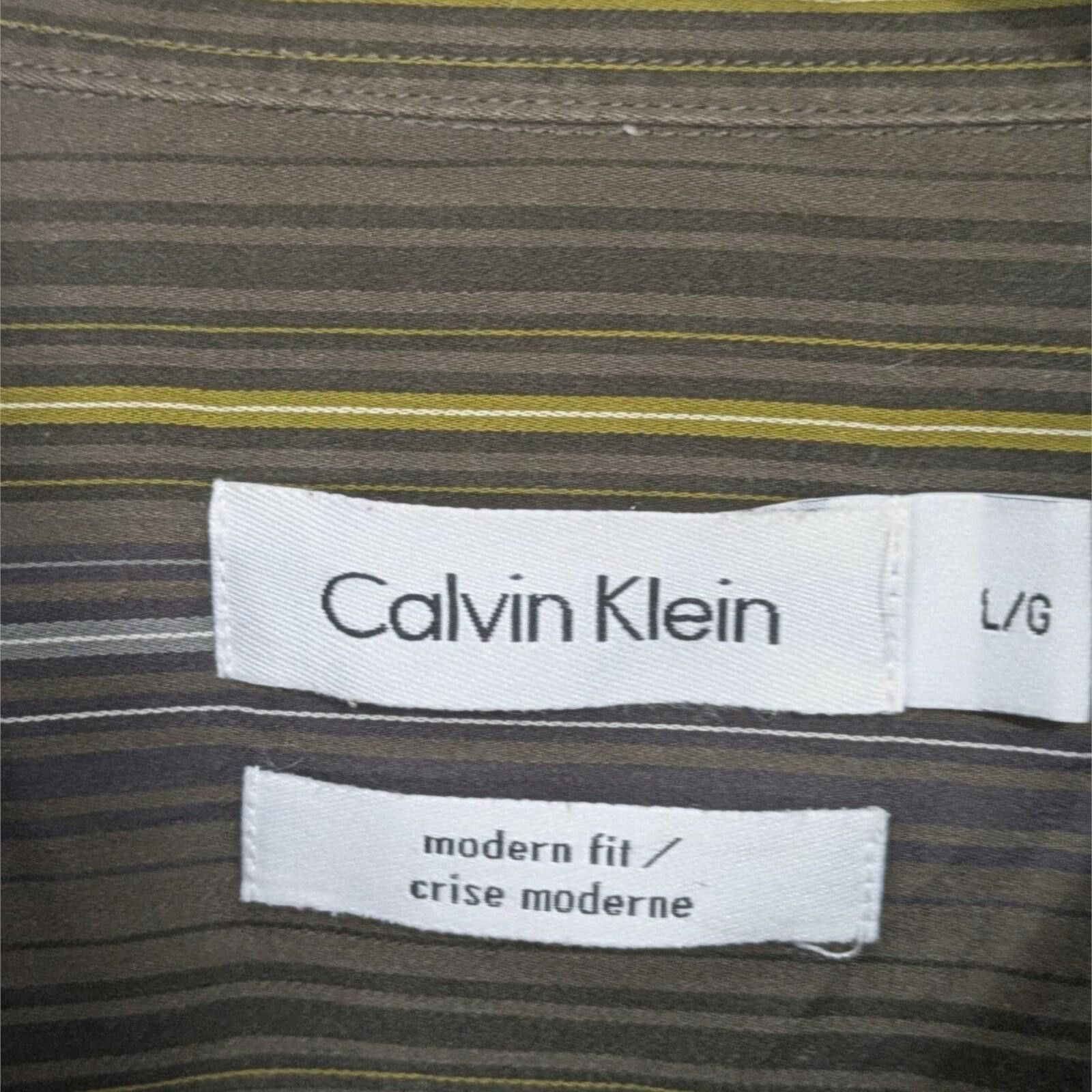 Calvin Klein Calvin Klein Men's L Modern Fit Brown Gold Striped Shirt Size US L / EU 52-54 / 3 - 3 Thumbnail