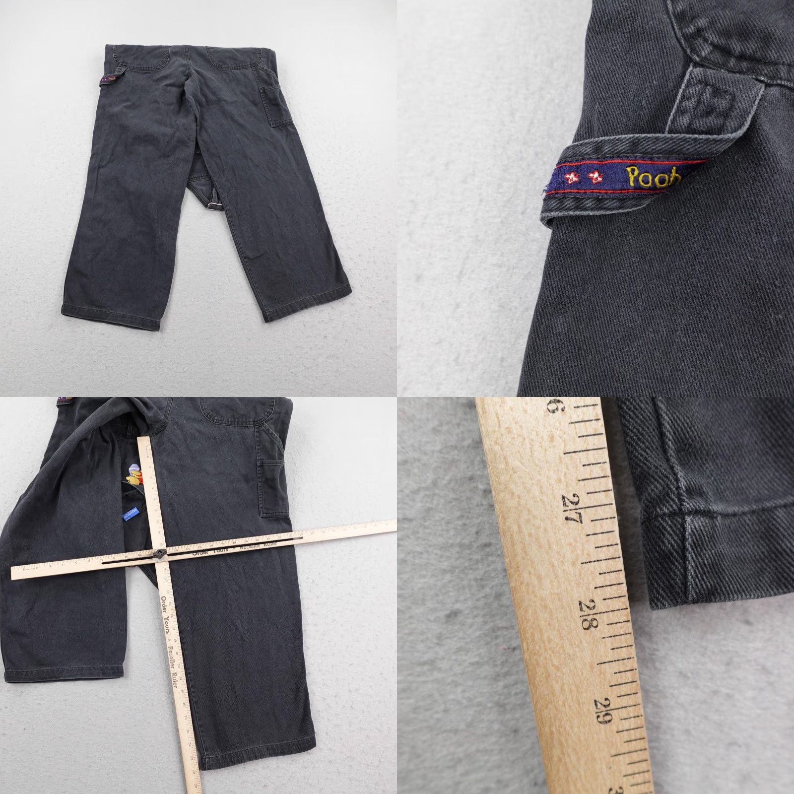 Disney VINTAGE Winnie The Pooh Overalls Women Large Black Denim Jean Disney Embroidered Size 36" / US 14 / IT 50 - 8 Thumbnail