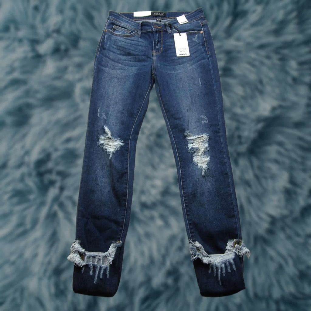Denime Judy Blue Womens 28 Jeans - Distressed Skinny Fit - Mid Rise Frayed Denim Size 28" / US 6 / IT 42 - 1 Thumbnail
