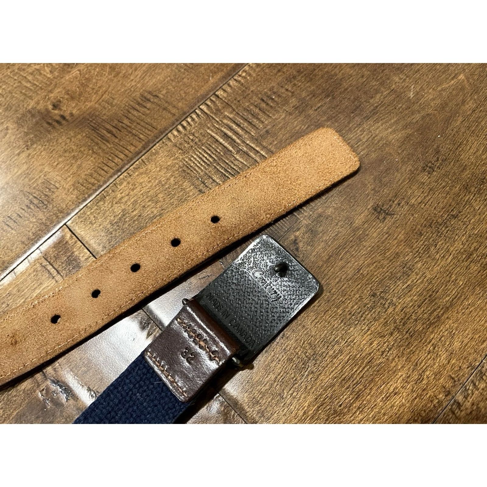 Levi's VINTAGE Levi's Century Belt Made In Canada Brown Leather Blue Canvas - Men's 32 Belt Mens 32 Brown Leather Vintage Levi's Century Canada Size 32 - 3 Thumbnail
