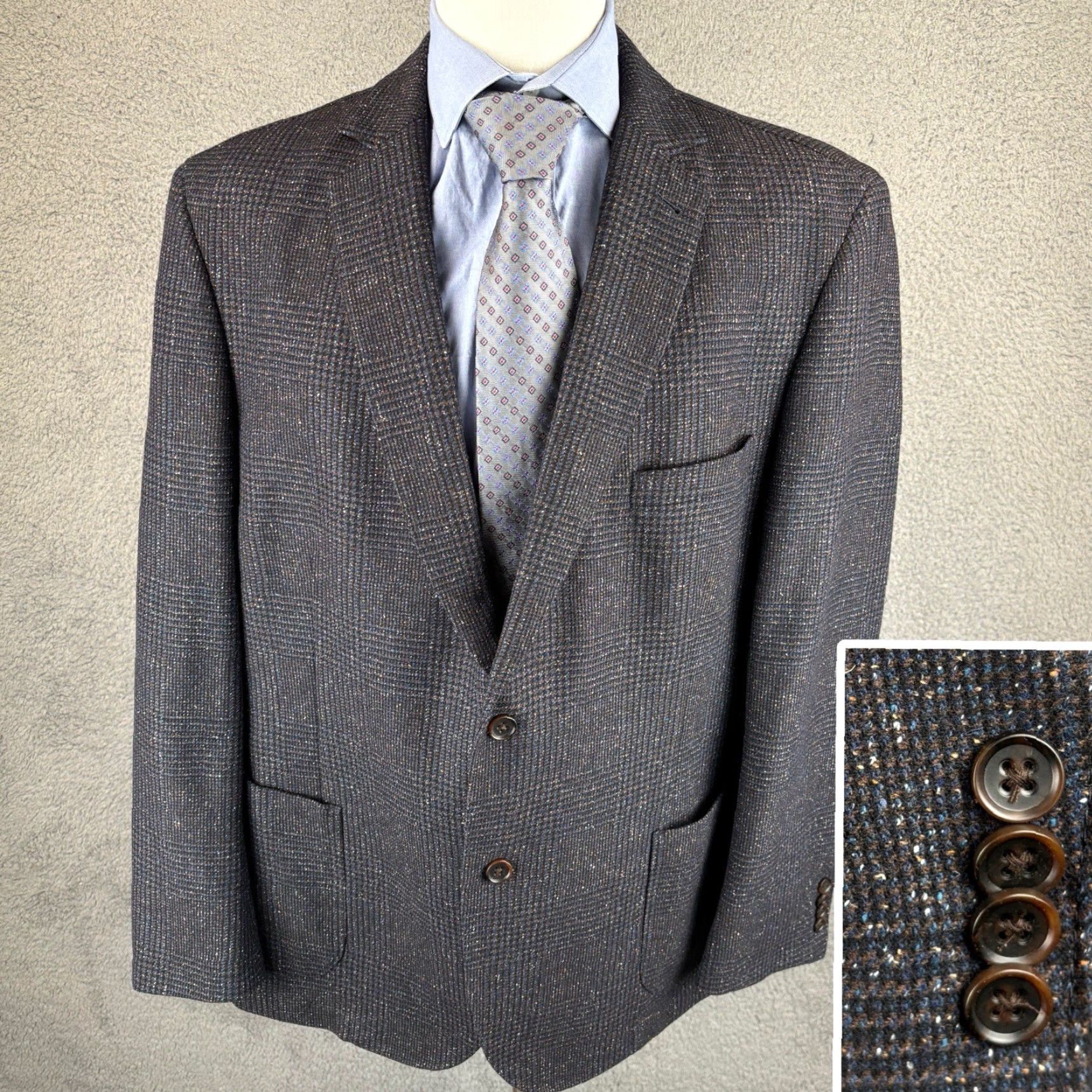 Vintage Q by Flynt Men Sport Coat Single-Breasted 2-Button Tweed Silk Wool Charcoal Glen Plaid 48R Jacket Regular Fit Notch Lapel Vintage? No (adjusted) Size US M / EU 48-50 / 2 - 2 Thumbnail