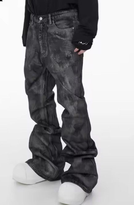 Heavyweight washed and waxed micro flare hombre baggy jeans