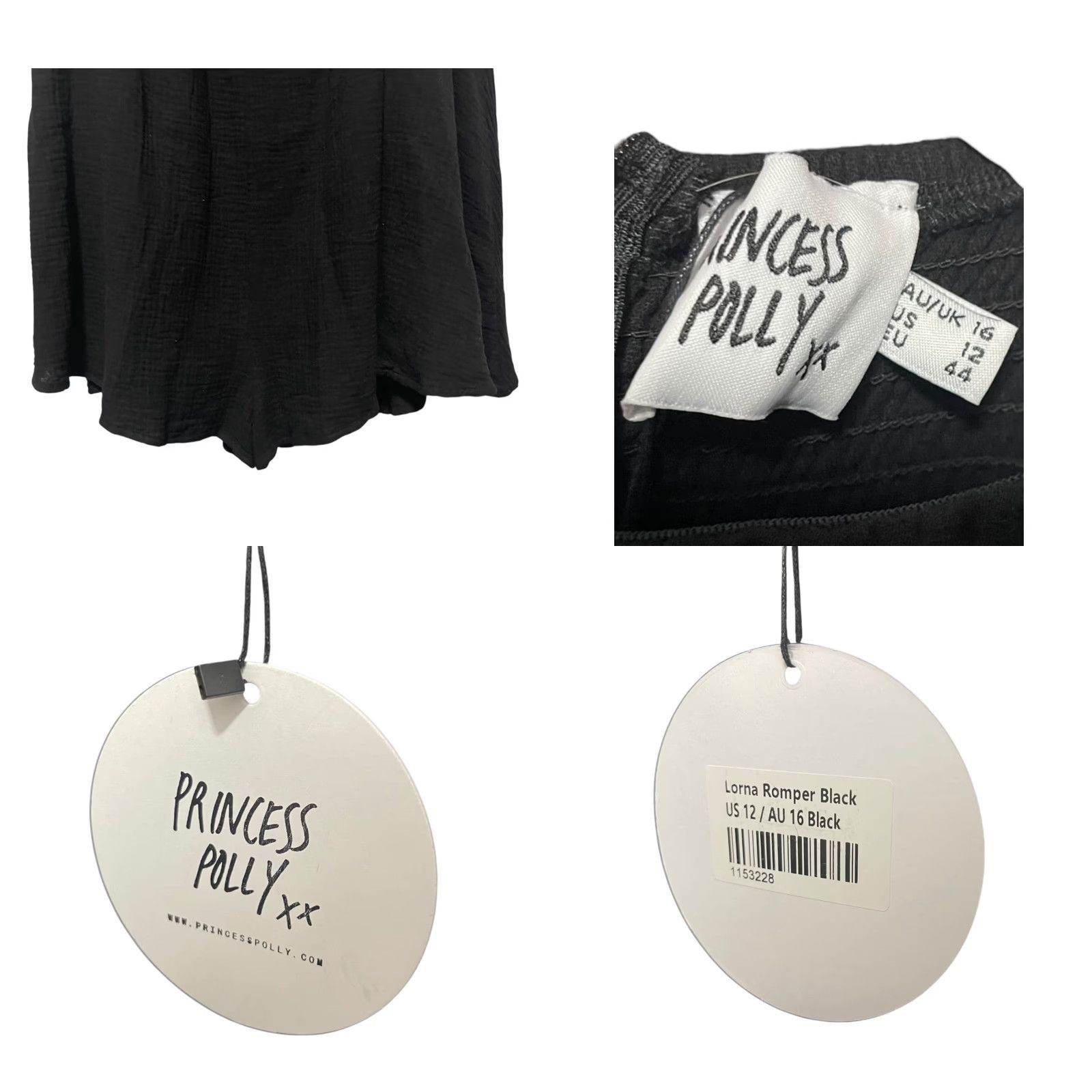 PRINCESS POLLY VINTAGE? Actually not vintage. Princess Polly Romper One-Piece Women Black Size 12 100% Cotton Off Shoulder Size 34" / US 12 / IT 48 - 8 Thumbnail
