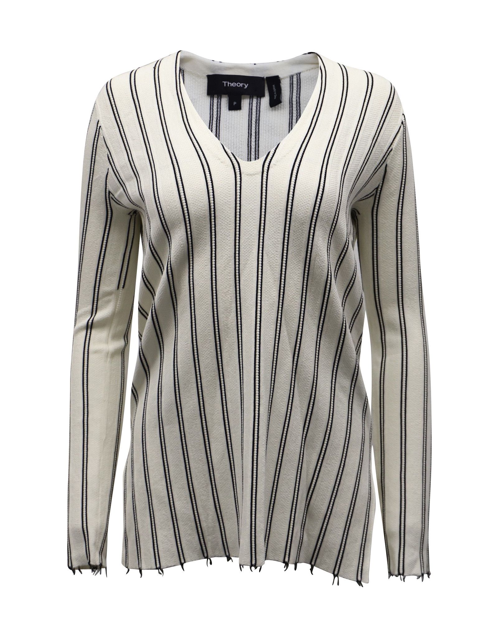 Theory Theory V-neck Stripe Blouse in White Cream Viscose Size XS / US 0-2 / IT 36-38 - 1 Thumbnail