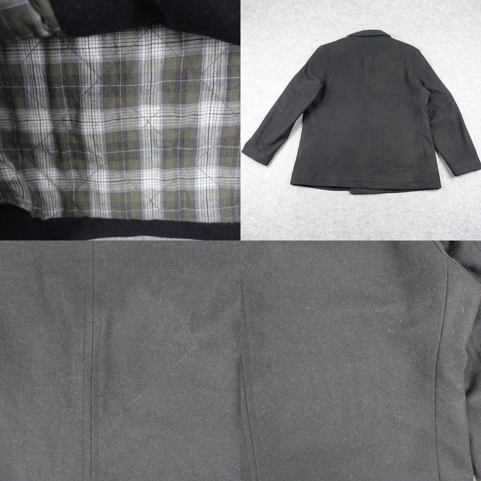 J.Crew J.Crew Coat Mens XL Black Wool Pea Double Breasted Anchor Buttons Plaid Jacket Size US XL / EU 56 / 4 - 9 Thumbnail