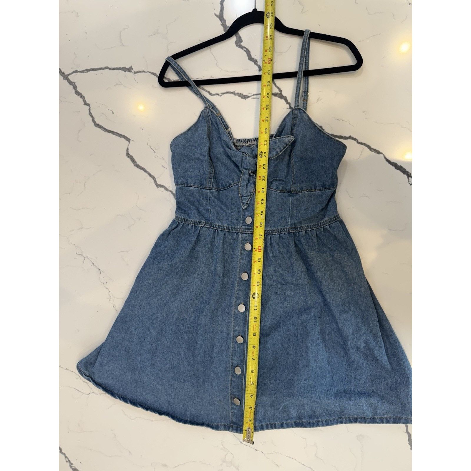 Shein SHEIN Denim Mini Dress XL Blue Button Front Bow Tie Size XL / US 12-14 / IT 48-50 - 9 Thumbnail