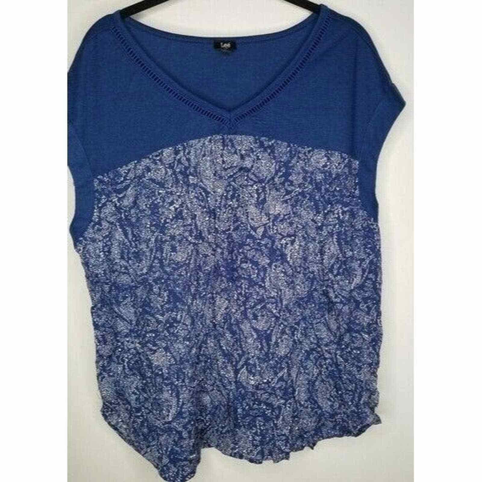 Lee Lee Sleeveless Short Cap Sleeve Top Blouse Shirt Blue Paisle Size L / US 10 / IT 46 - 2 Thumbnail