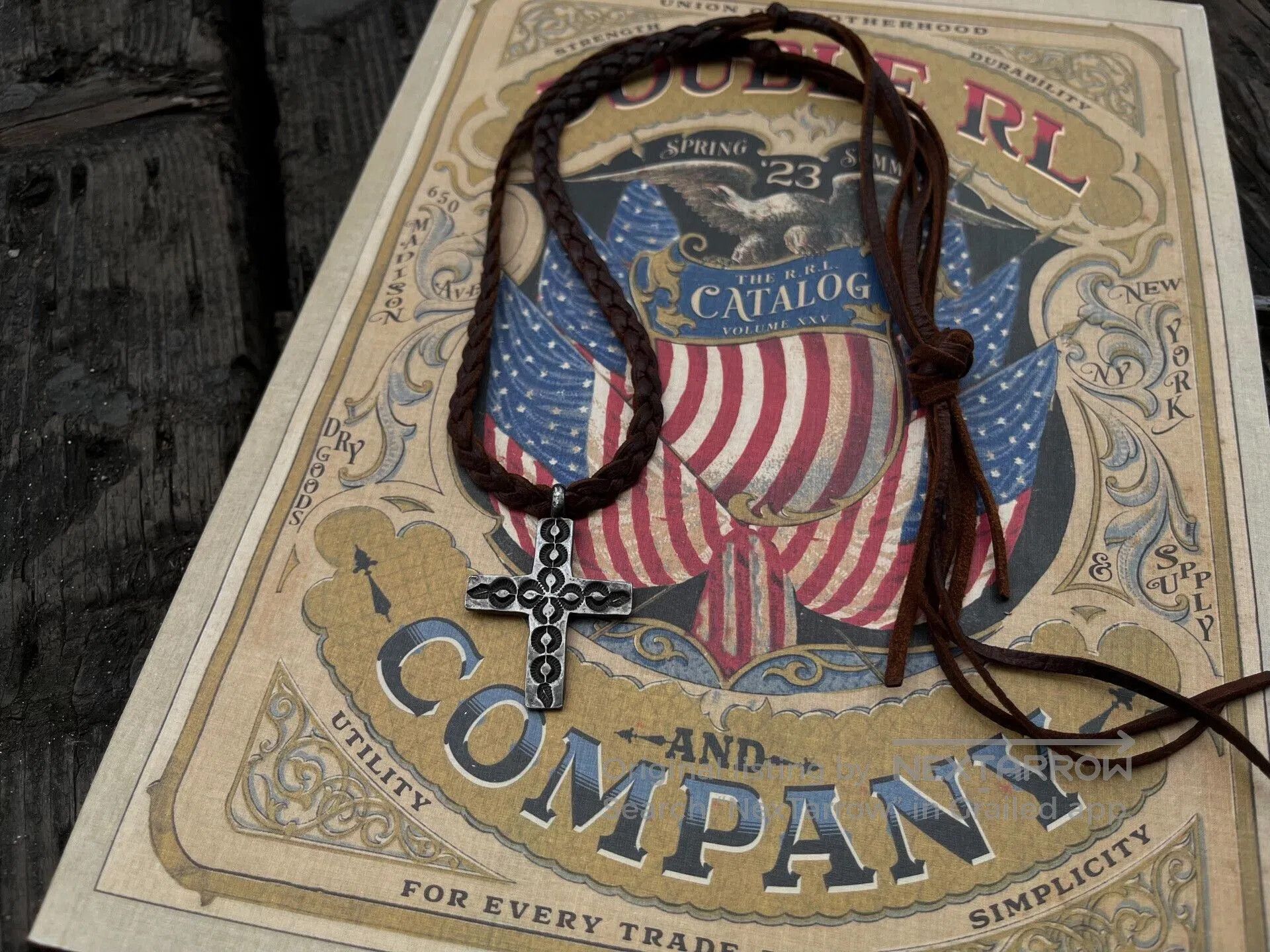 RRL Ralph Lauren Vintage Silver Necklace with Braided Cord. Size ONE SIZE - 1 Thumbnail