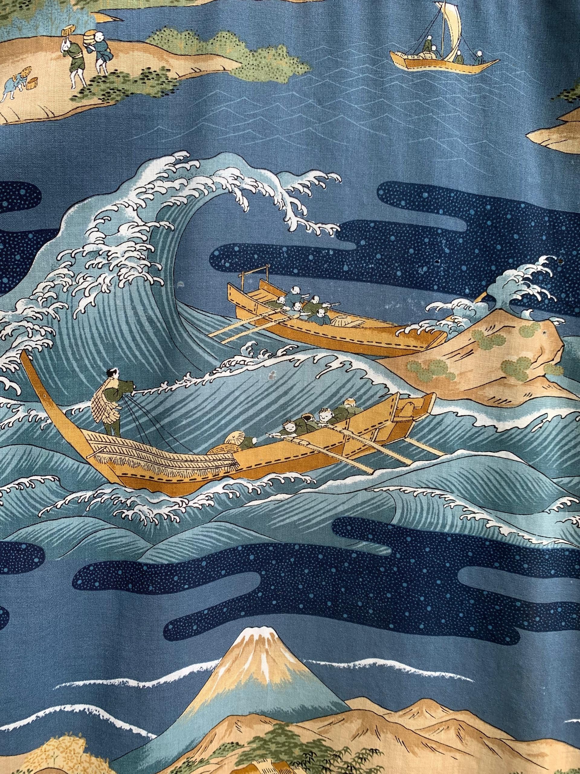 Komono Kimono Japanese Coastal Village Scane Design Size US L / EU 52-54 / 3 - 10 Thumbnail