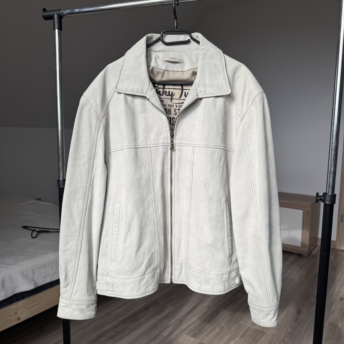 Vintage White Suede Leather Jacket XL Oversized Biker RARE