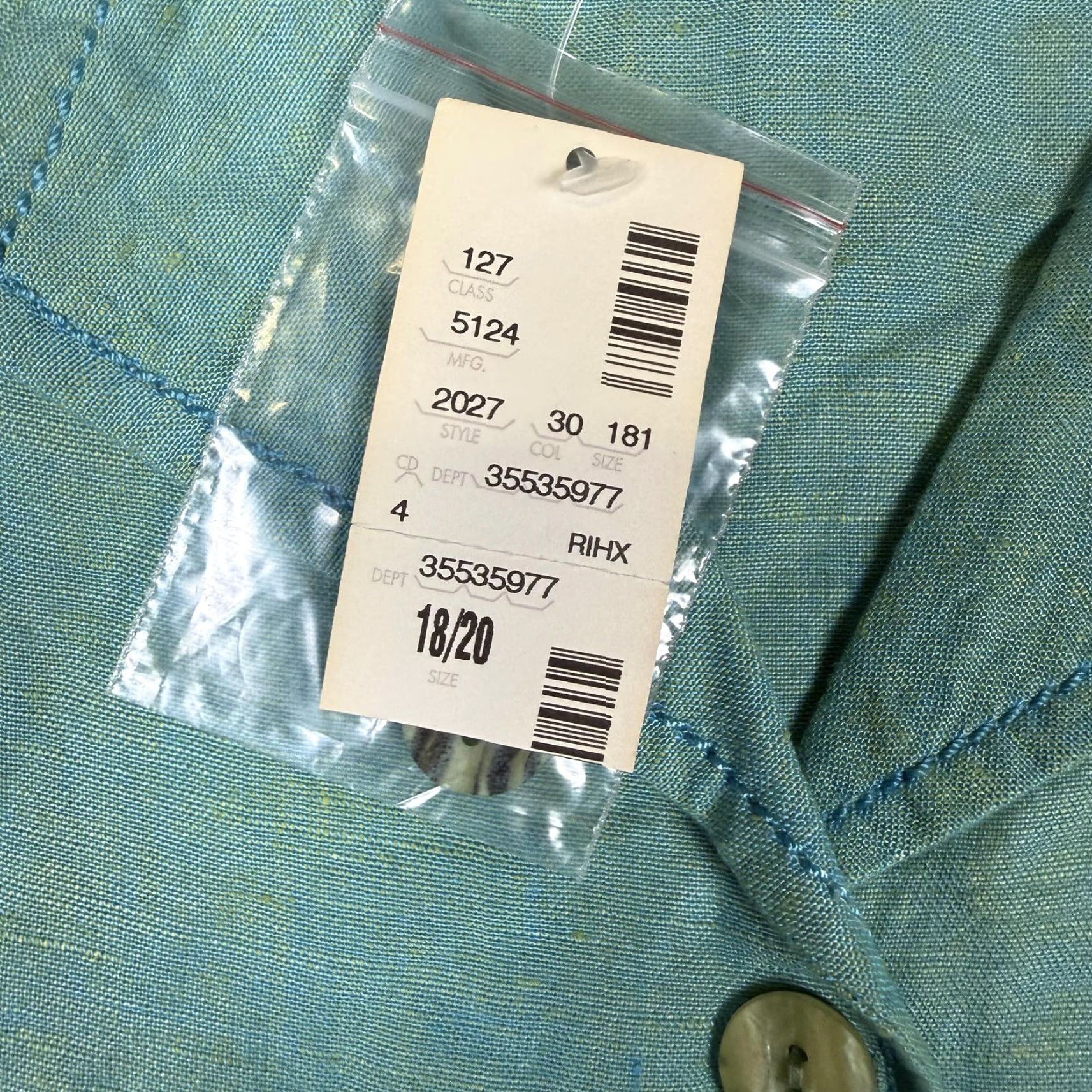 Avenue Avenue Shirt Button-Down Women Plus 18/20 Green Linen Blend Blue Brand New Top Size XXL / US 16-18 / IT 52-54 - 3 Thumbnail