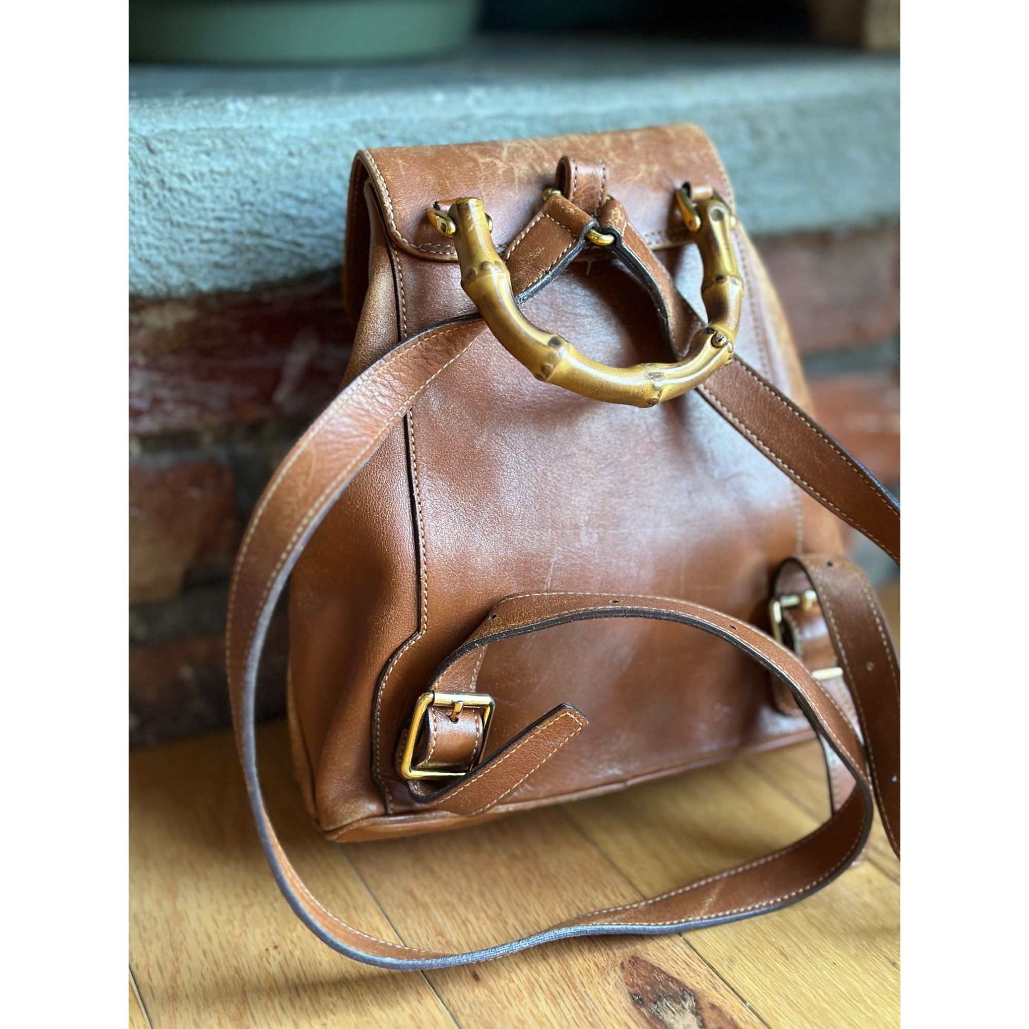 Gucci AUTH GUCCI BAMBOO BACKPACK BROWN LEATHER - Z0940 Size ONE SIZE - 5 Thumbnail