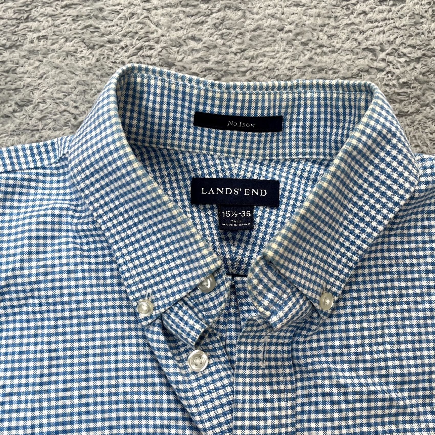 Lands' End VTG Lands' End Shirt Mens 36 Tall Blue No Iron Dress Gingham Button-Down Casual Business Long Sleeve 100% Cotton Regular Womens? Size 36R - 7 Thumbnail