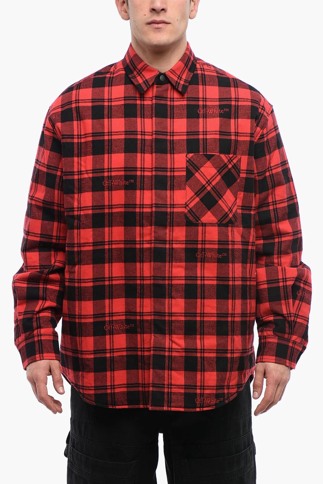 Off-White og1mm0526 Checked Flannel-Lined Overshirt in Red/Black Size US XS / EU 42 / 0 - 1 Thumbnail