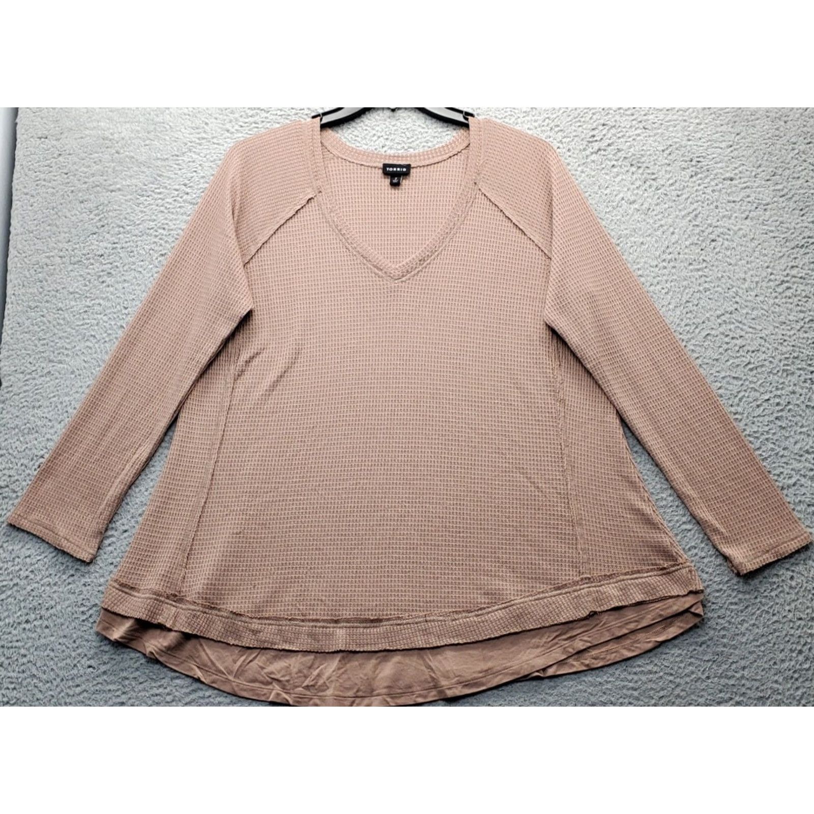 Torrid Torrid Waffle Top Womens Brown V-Neck Long Sleeve Pullover Lined Loose Fit Size 18 Size XXL / US 16-18 / IT 52-54 - 2 Thumbnail