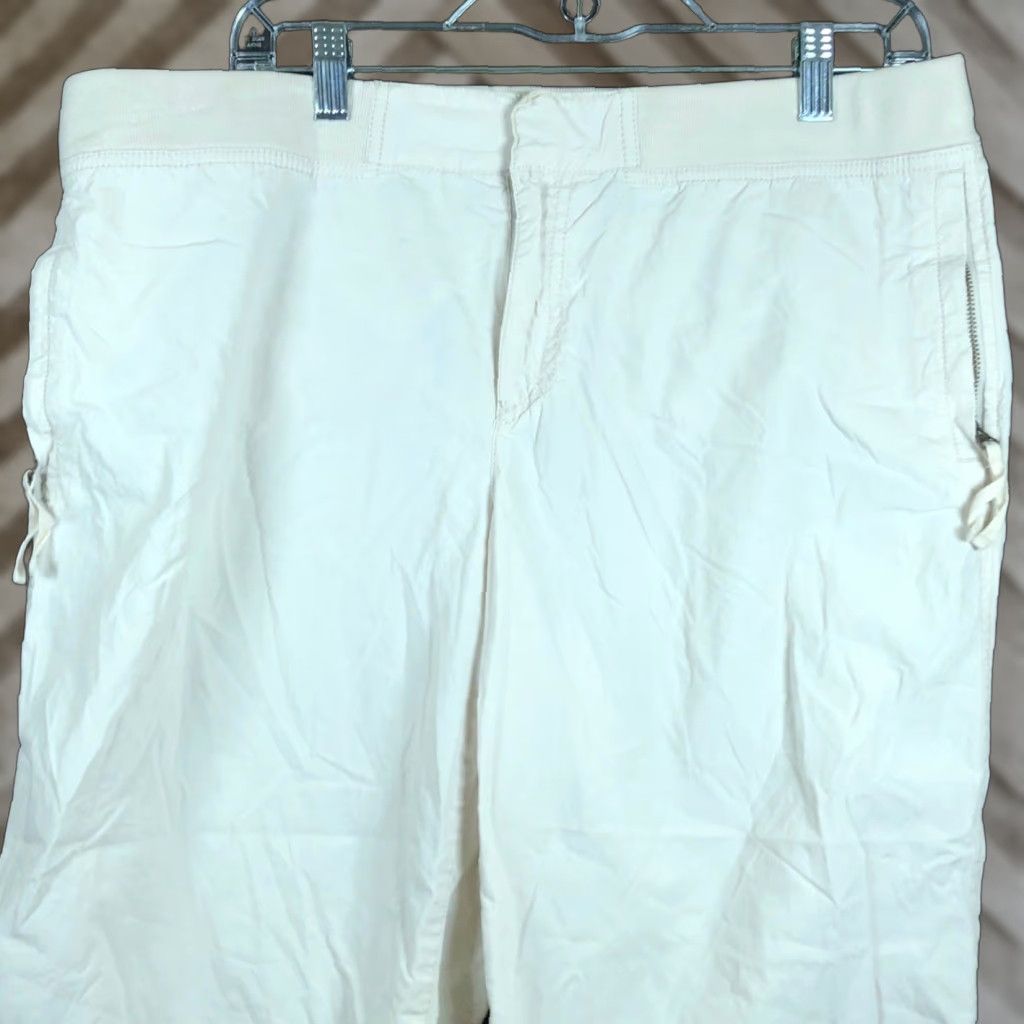 Ann Taylor VINTAGE Ann Taylor LOFT Womens Pants Tan High Rise Drawstring Capri 100% Cotton 14 Size 36" / US 14 / IT 50 - 1 Thumbnail