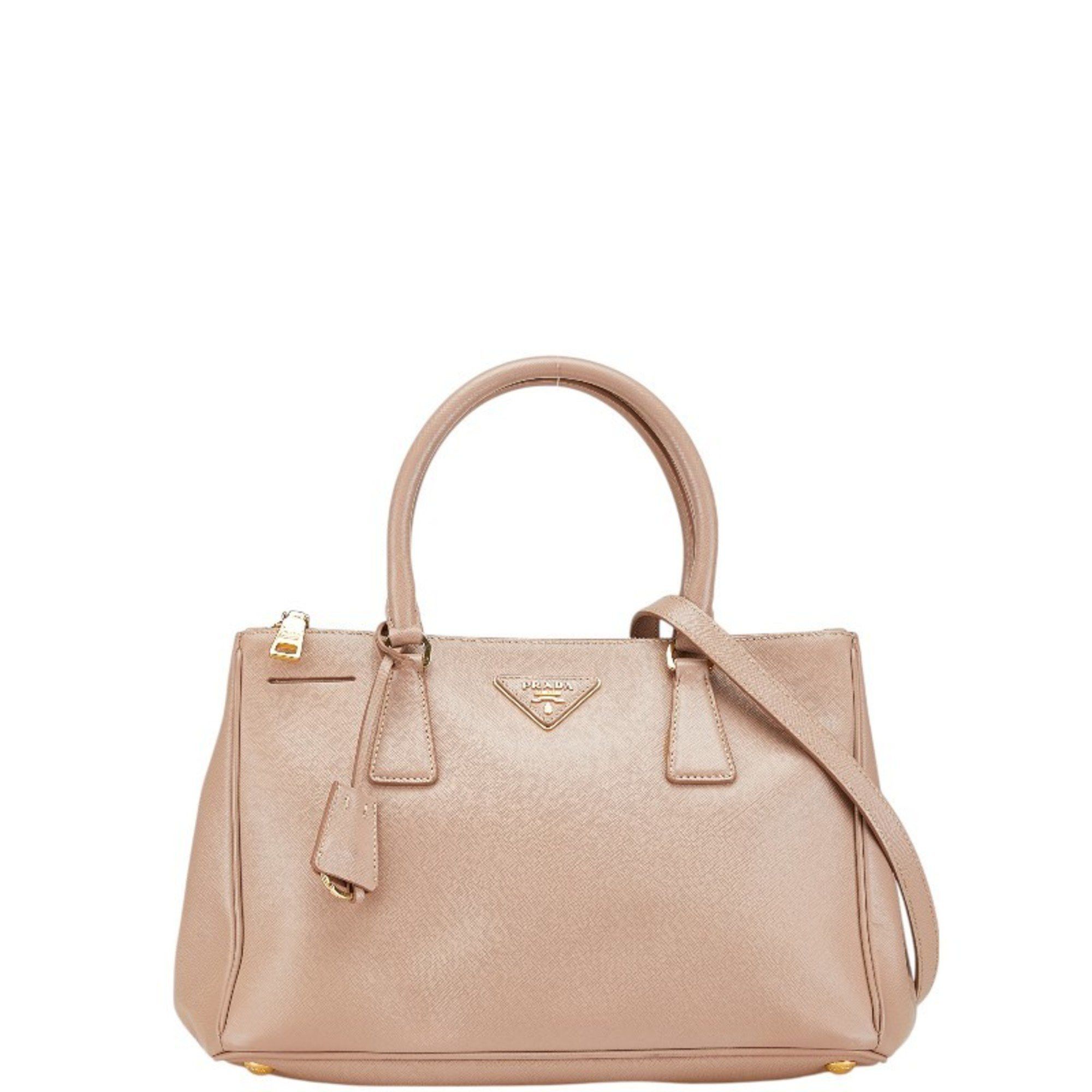 Prada Triangle Plate Galleria Handbag Shoulder Bag Bn1801 Pink Beige Saffiano Leather Women's Prada