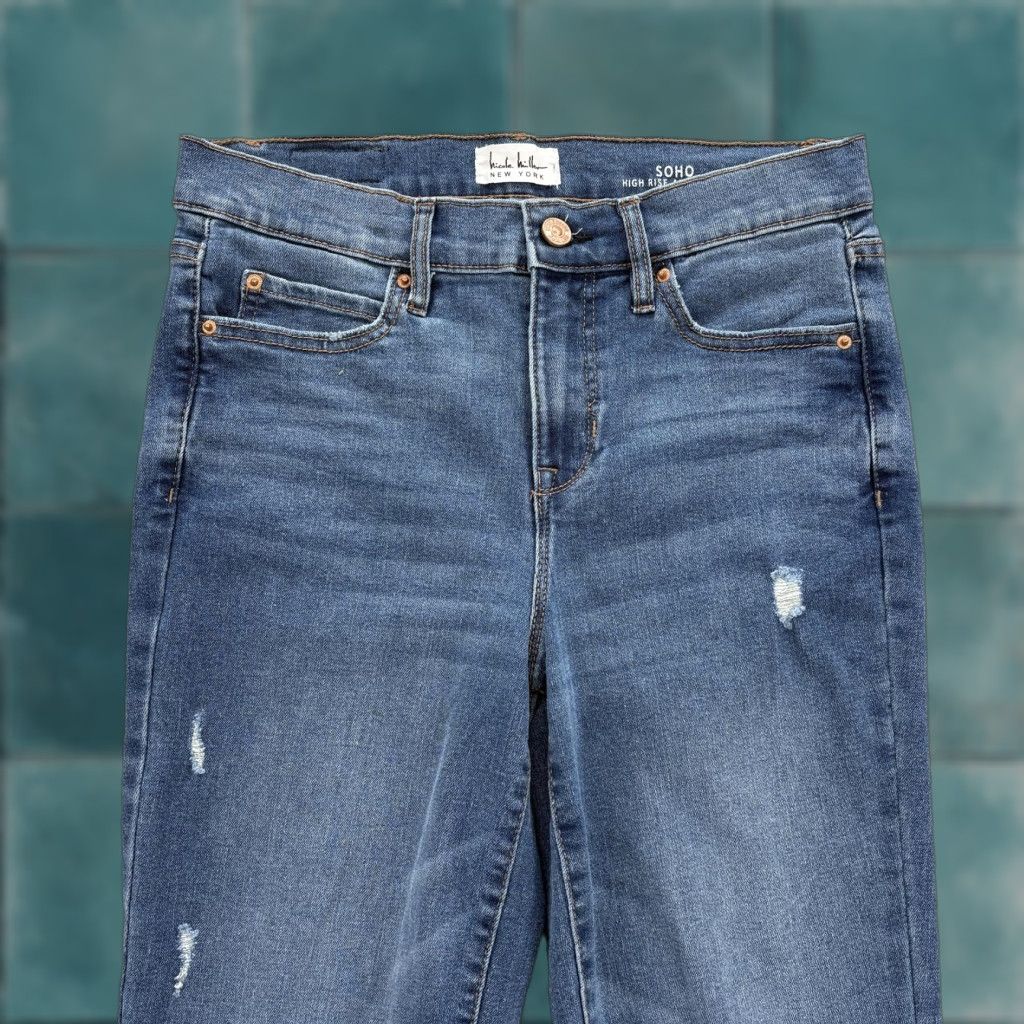 Nicole Miller Nicole Miller Soho High Rise Ankle Slim Jeans Womens 4 Medium Wash Distressed blue pocket stretch denim 5-pocket Mens Womens Girls Boys Size 27" / US 4 / IT 40 - 1 Thumbnail