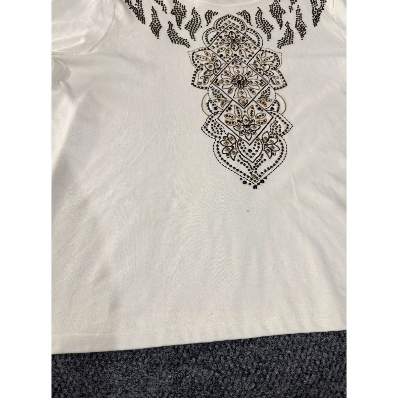 Vintage Alfred Dunner Blouse Womens 2X White Beaded Embroidered Knit Scoop Neck Pullover Casual Sleeve Size XXL / US 16-18 / IT 52-54 - 3 Thumbnail