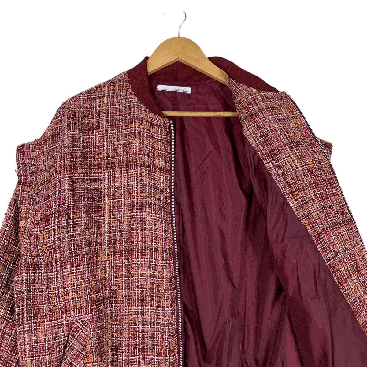 Japanese Brand ELENCARE DUE Red Tweed Bomber Jacket #1113-C51 Size US M / EU 48-50 / 2 - 10 Thumbnail